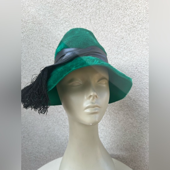 Vintage forest green faux fur felt bucket hat size 21.5” Sears Fashion Millinery - Picture 5 of 10